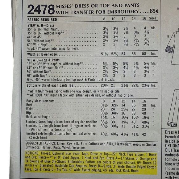 Vintage 70s McCalls 2478 Pattern Misses 8-16 Dress Pants Hostess Transfer Cut - Picture 3 of 4